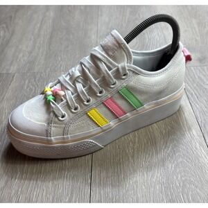 Adidas Nizza Platform Low Womens Size 6 White‎ Colorful Athletic Shoes Sneakers